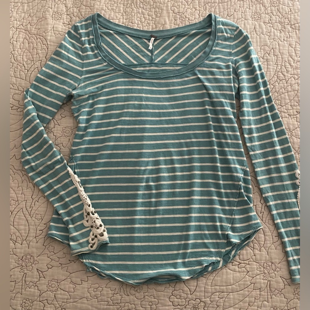 Free People turquoise striped top size medium